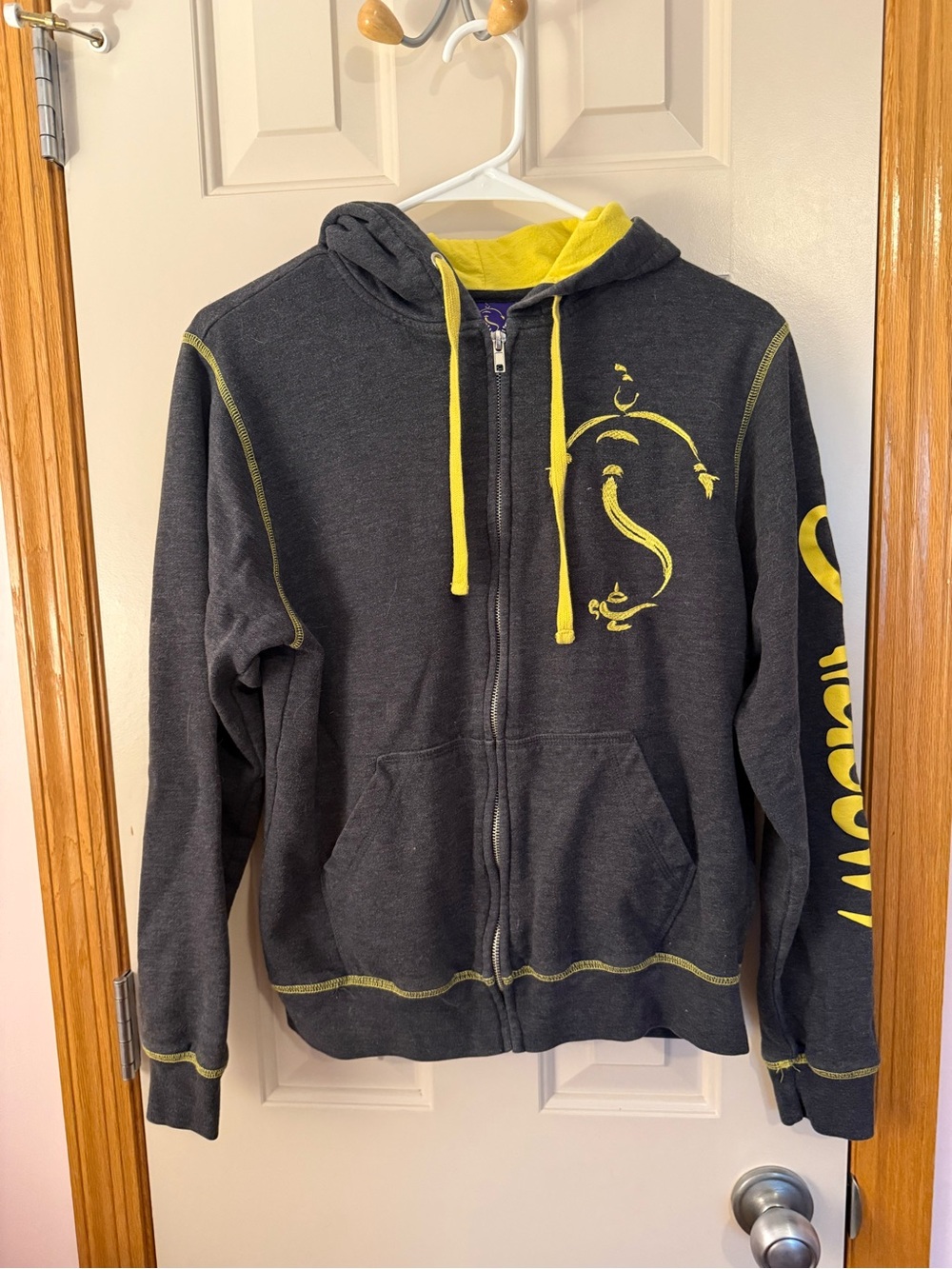 Disney Broadway Aladdin Charcoal Gray Zip-Up Hoodie with Yellow Accents